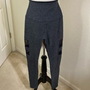 Beyond Yoga Black Gray‎ Leggings with see-through legging with netting